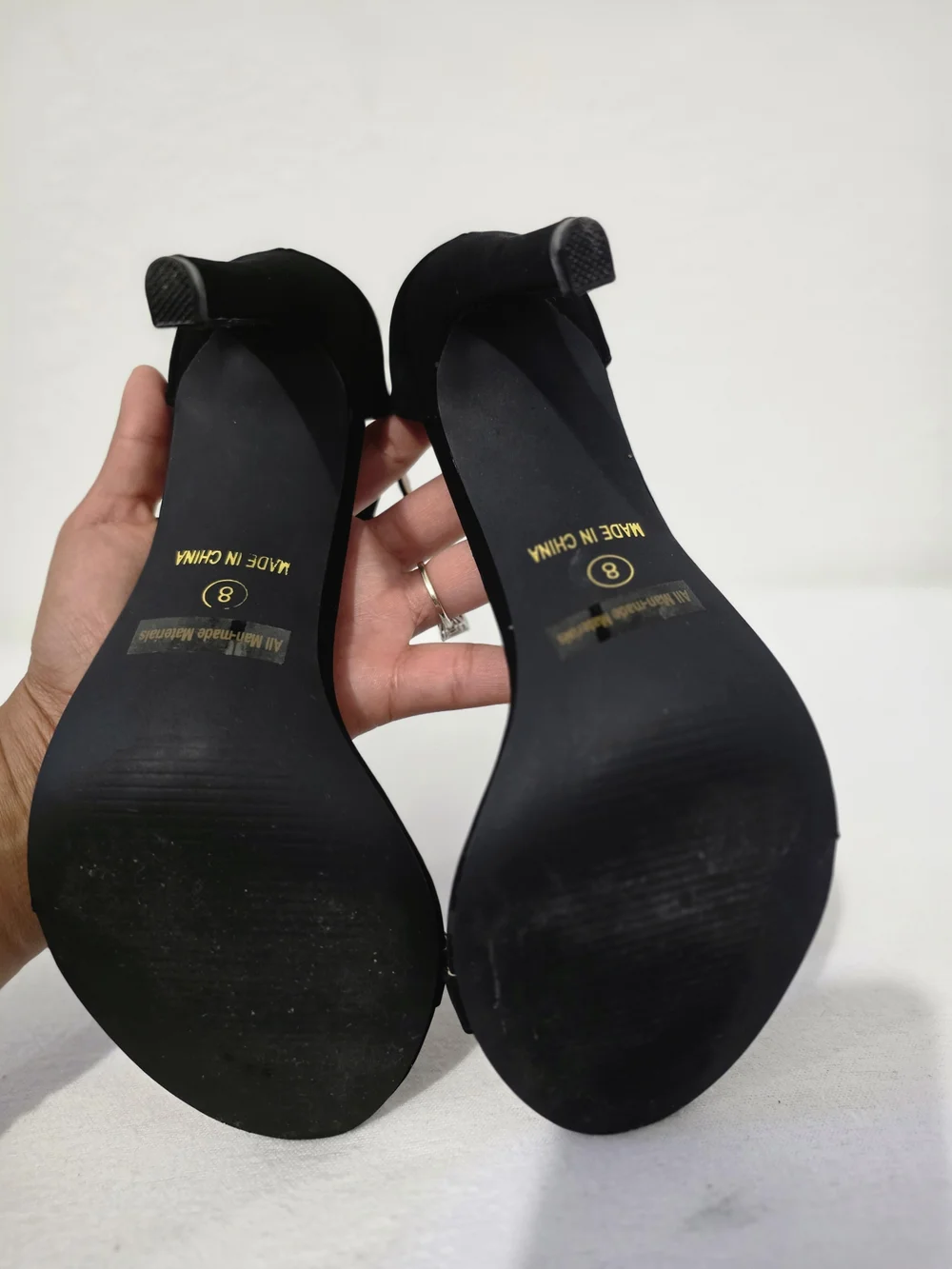 Glaze Black Suede High Heel Ankle-Strap Sandals Size 8